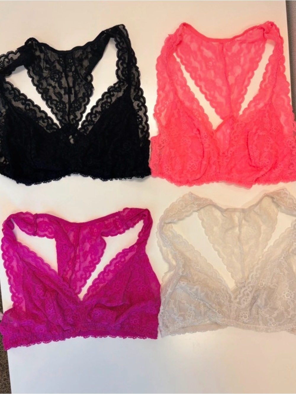 Victoria's Secret Lace Racerback Bralettes in Black, Coral, Magenta, Cream